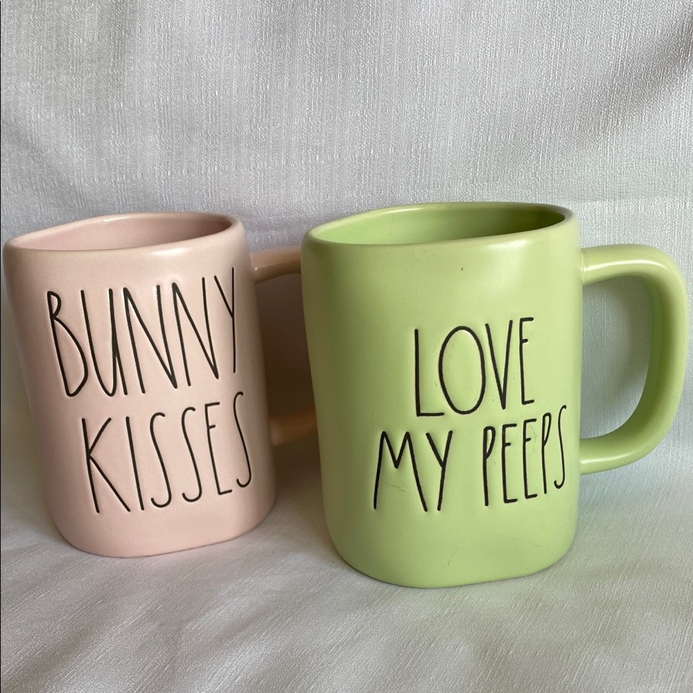 New Rae Dunn Bunny Kisses Love My Peeps Mugs Pink Green